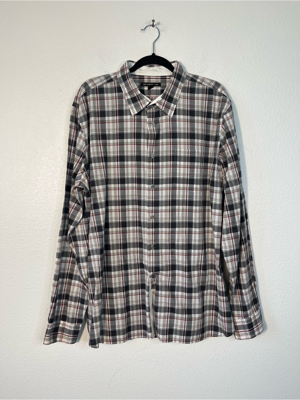 John Varvatos Gray Plaid Button-Down Shirt with Black & Red Accents USA Size XXL